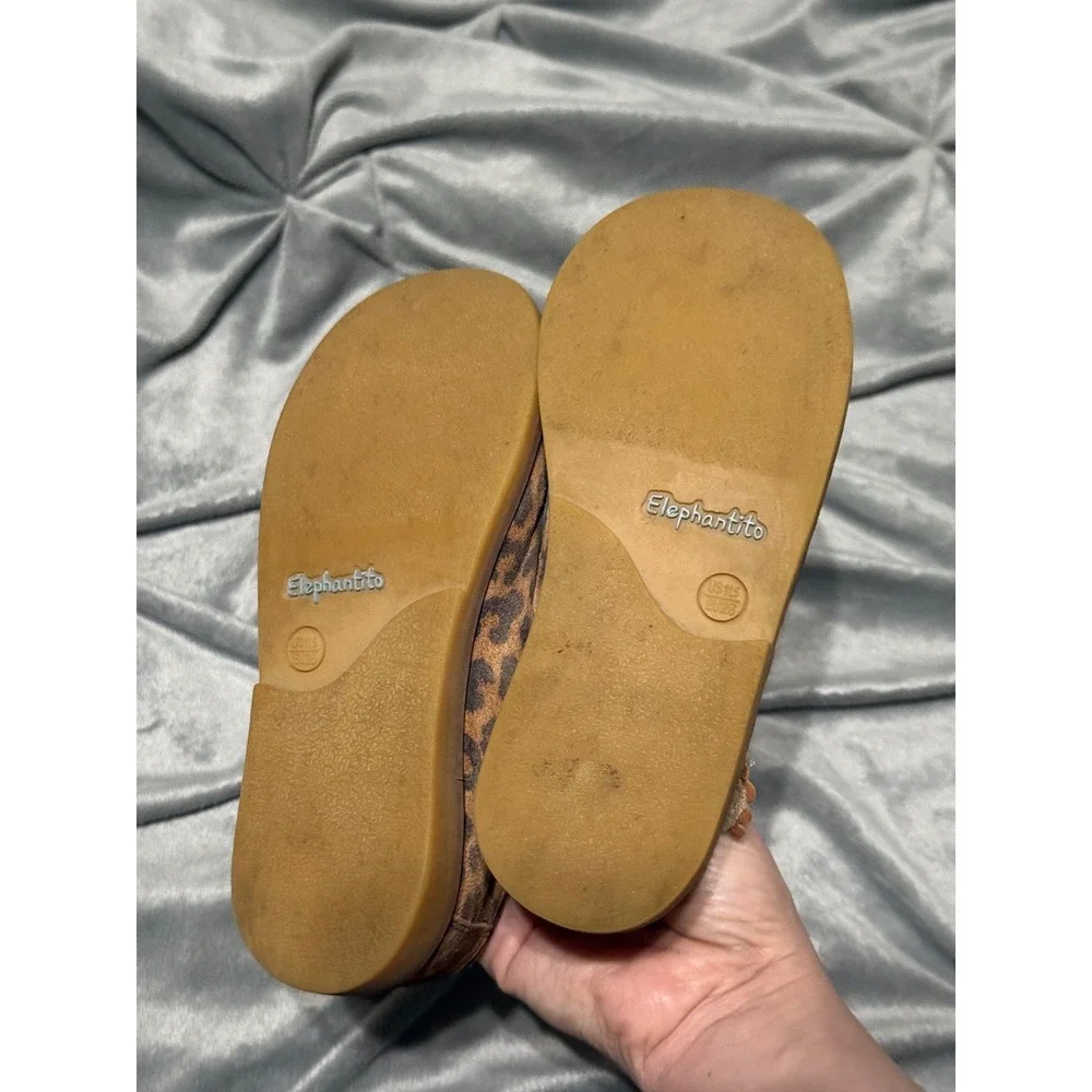 ELEPHANTITO Girl Scalloped Leather Mary Jane Leopard Brown Size 11.5 Hook & Loop